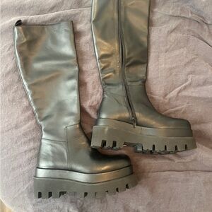 Paloma Barcelo Mid-Calf Black Boot Lug Platform